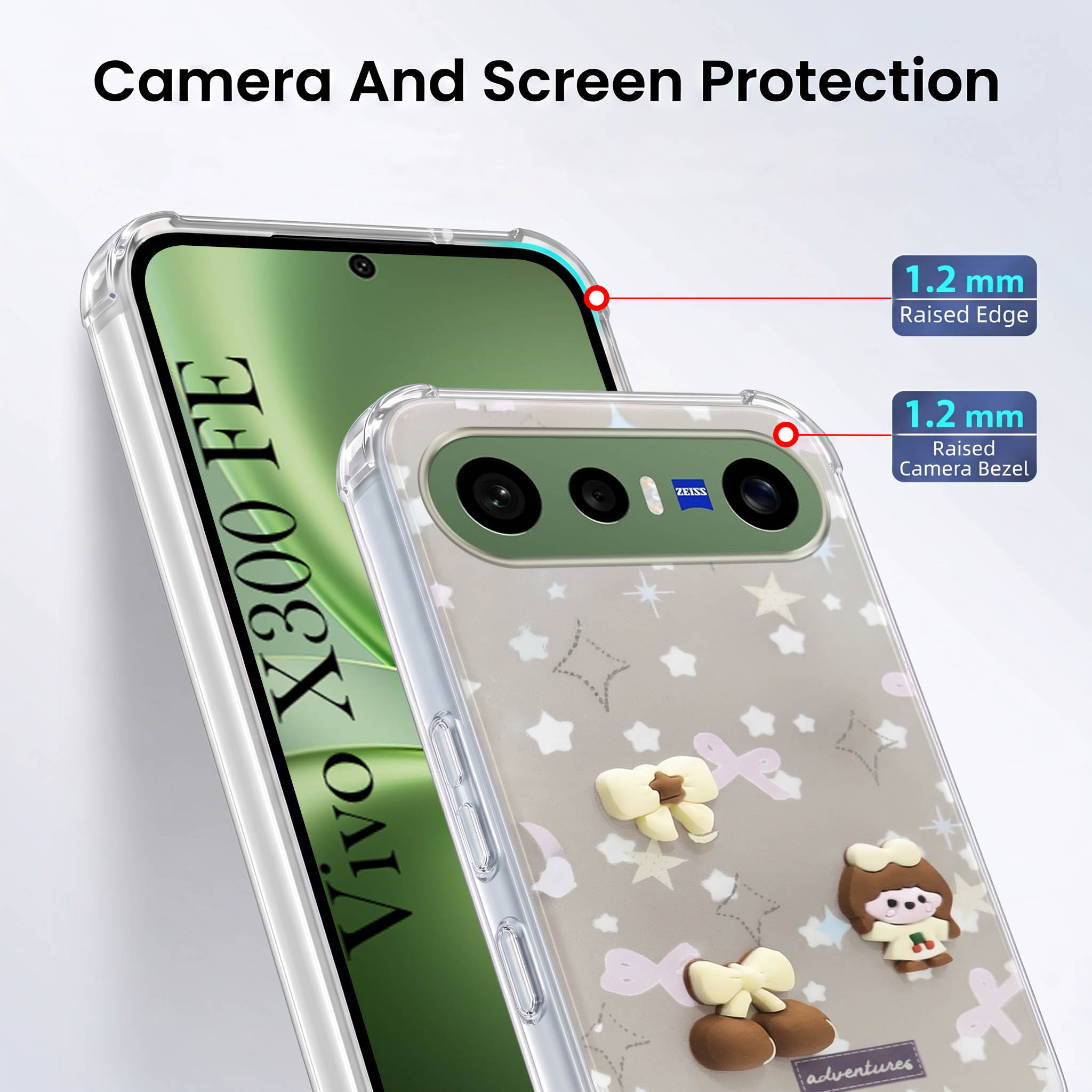 For Vivo X300 FE Back Cover Case (3D Cute Cartoons | Hard Back Side Soft | Matte Premium Finish | HD Printing)