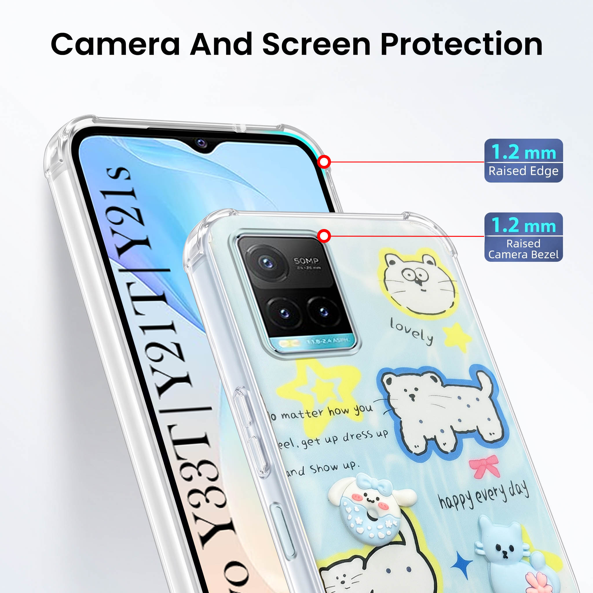 For Vivo Y33T | Vivo Y21T | Vivo Y21s Back Cover Case (3D Cute Cartoons | Hard Back Side Soft | Matte Premium Finish | HD Printing)