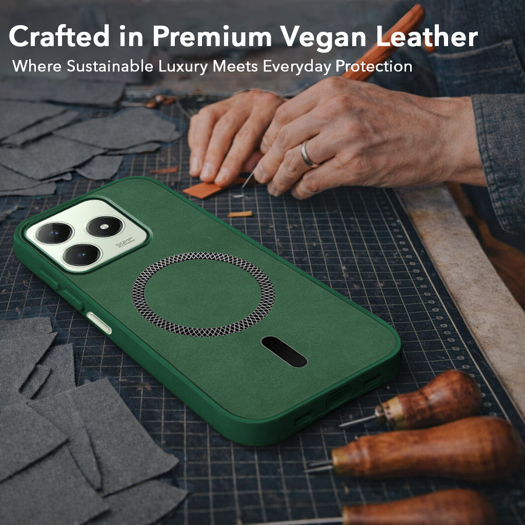 For Realme C63 4G Back Cover Case Leather Finish (MagSafe Compatible Wireless Charging | Soft Touch | Camera Bump Protection)