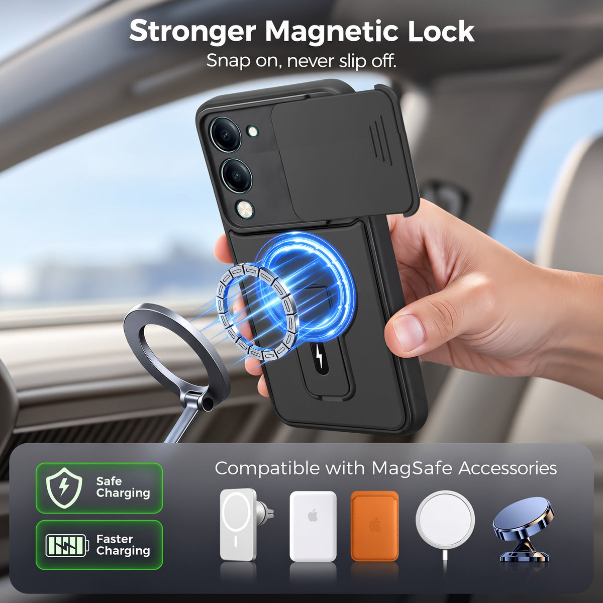 For Vivo iQOO Z10 Lite Back Case Cover Metallic (Hybrid Armor Kickstand | Sliding Shutter Camera Protection | MagSafe Compatible)