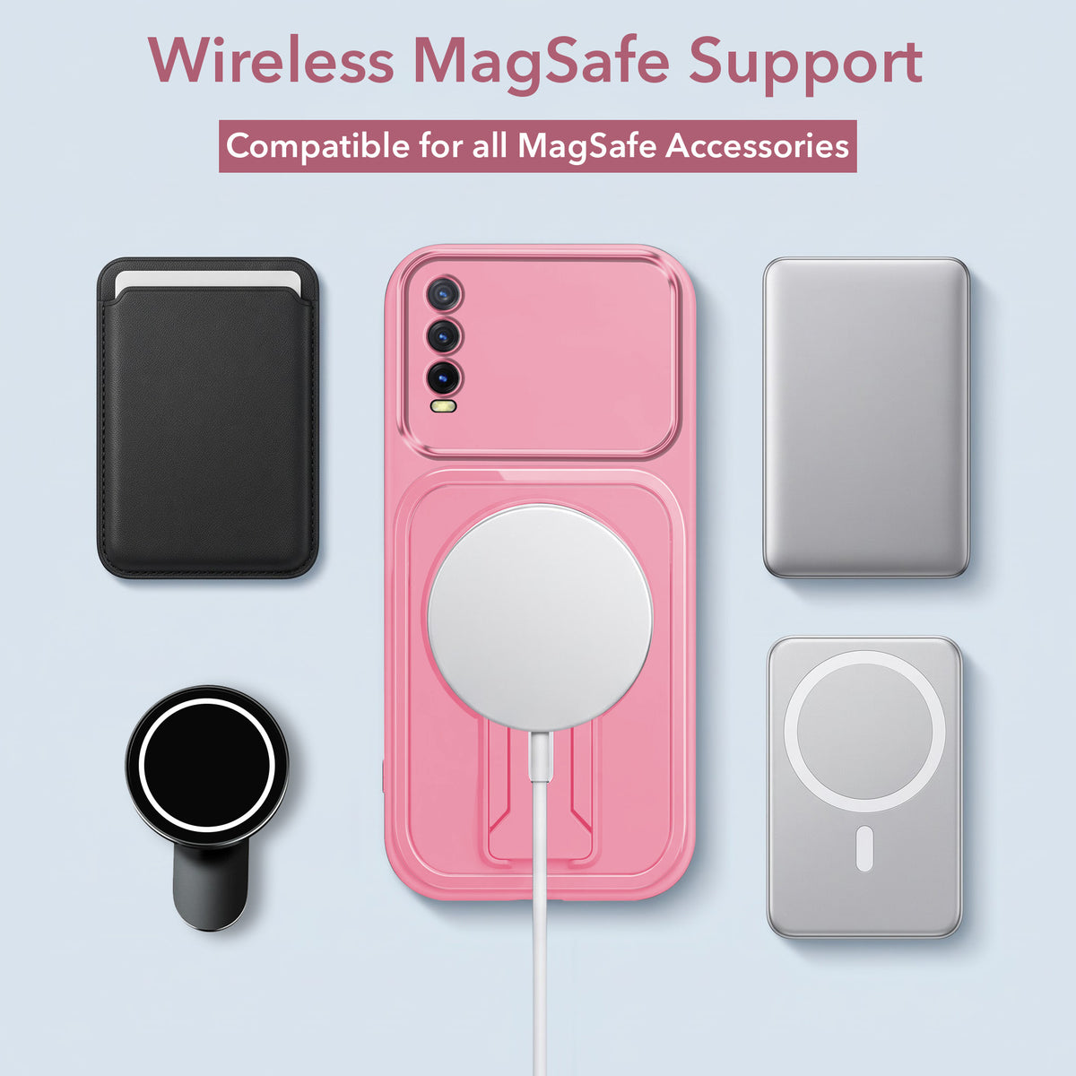 For Vivo Y20A | Y20T | Y20G Back Case Cover Metallic (Hybrid Armor Kickstand | MagSafe Compatible | Camera Protection Shockproof)