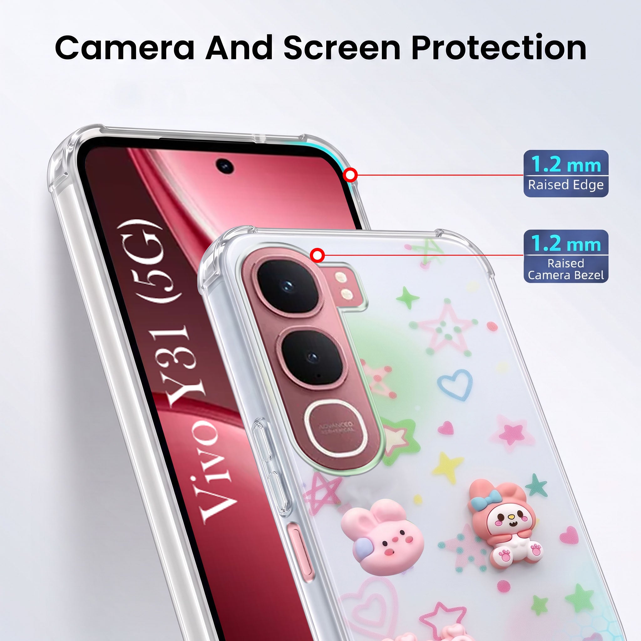 For Vivo Y31 5G Back Cover Case (3D Cute Cartoons | Hard Back Side Soft | Matte Premium Finish | HD Printing)