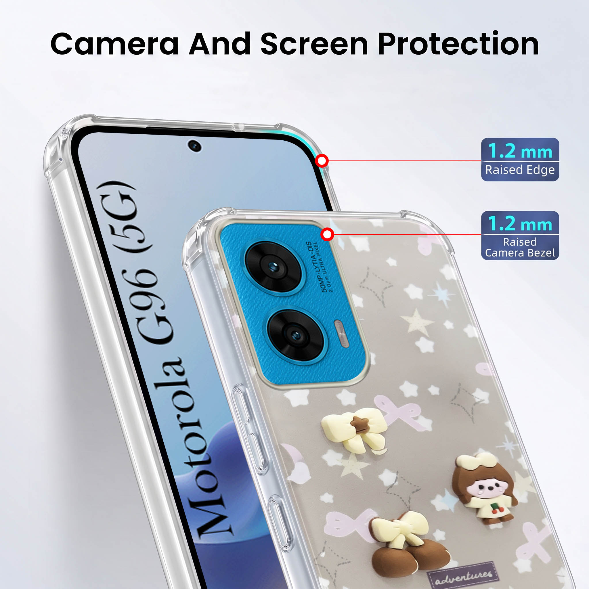 For Motorola Moto G96 Back Cover Case (3D Cute Cartoons | Hard Back Side Soft | Matte Premium Finish | HD Printing)