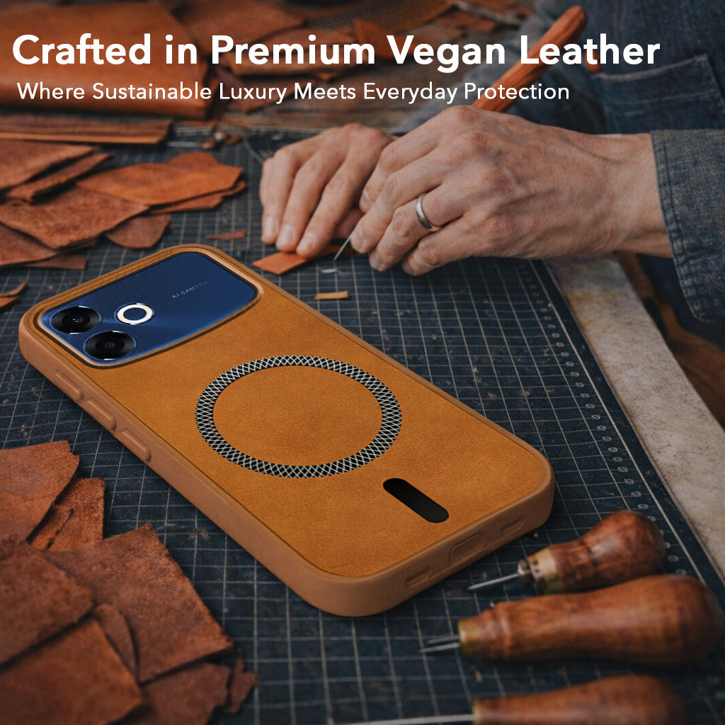 For Oppo F33 Pro 5G Back Cover Case Leather Finish (MagSafe Compatible Wireless Charging | Soft Touch | Camera Bump Protection)
