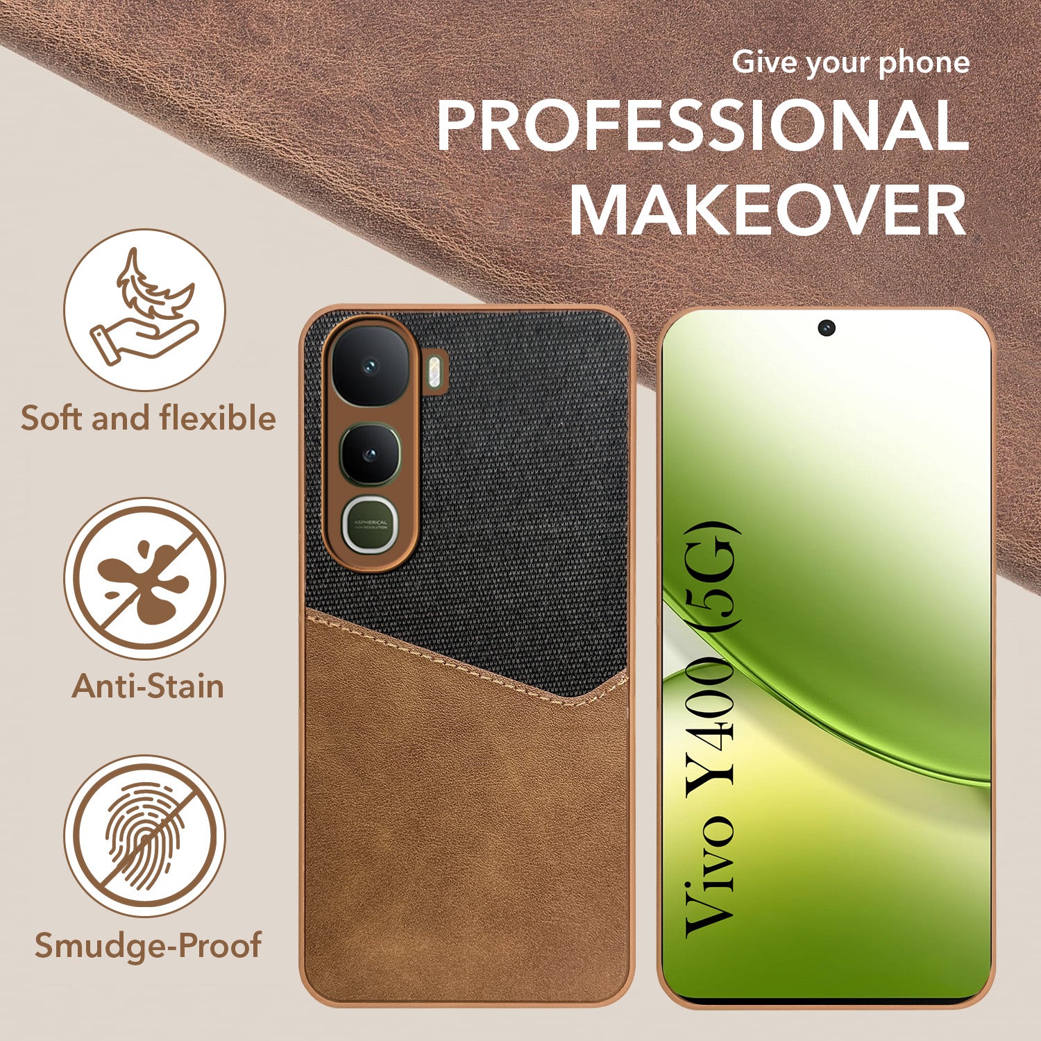 For Vivo Y400 Back Cover Case (Dual PU Leather Stitch | Professional Minimalist | Soft and Flexible)