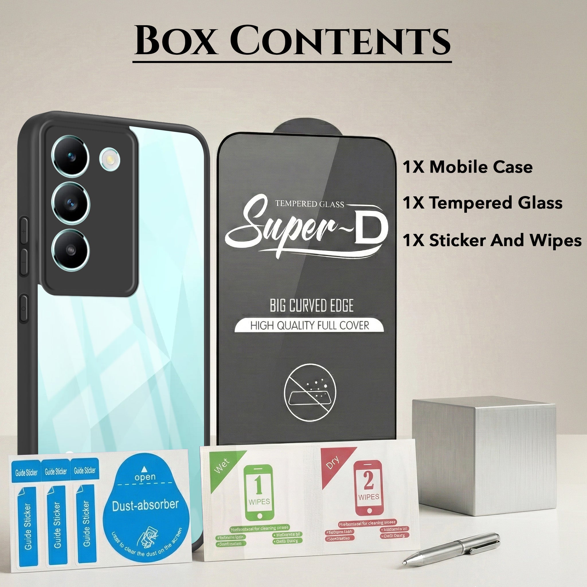 For Vivo T3 5G Combo with Back Cover and 9H Tempered Glass (Lifetime Anti-Yellow | Crystal Clear Shockproof | Oleophobic Coating Screen Glass)