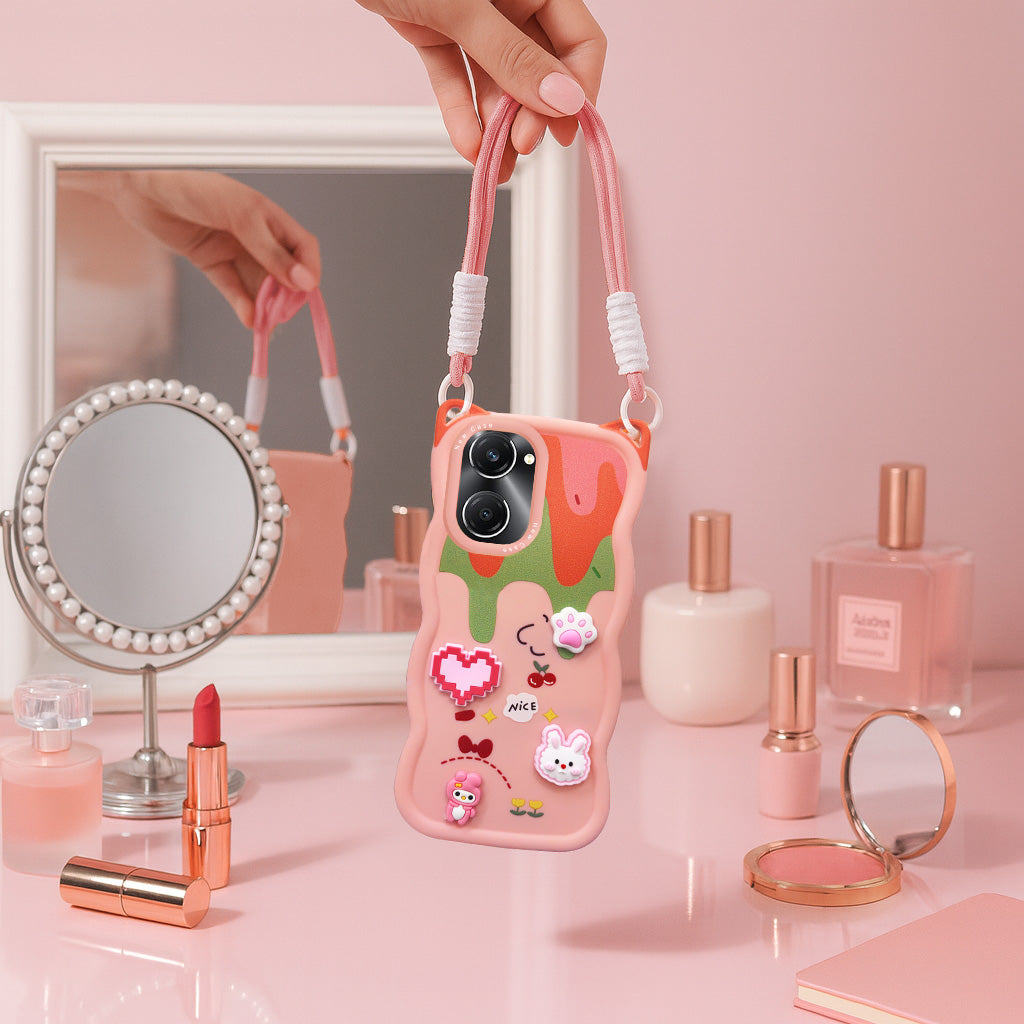 For Vivo T3 Lite 5G | Vivo Y28s 5G Back Case Cover Strap (3D embossed Figures | Strap Holder | 360* Soft Cushion with Camera Bump)