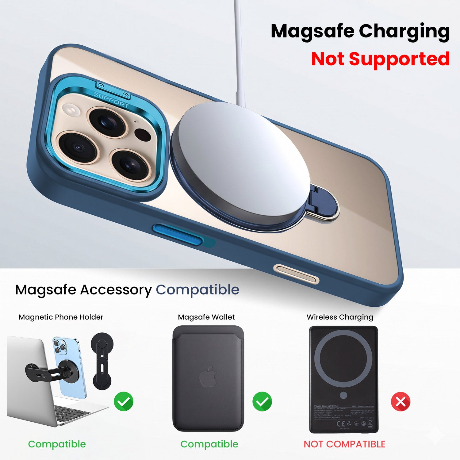 For Apple iPhone 16 Pro Back Cover Case Crystal (Lifetime Anti Yellow | Magnetic Ring Stand | Camera Lens Protection | MagSafe Compatible)