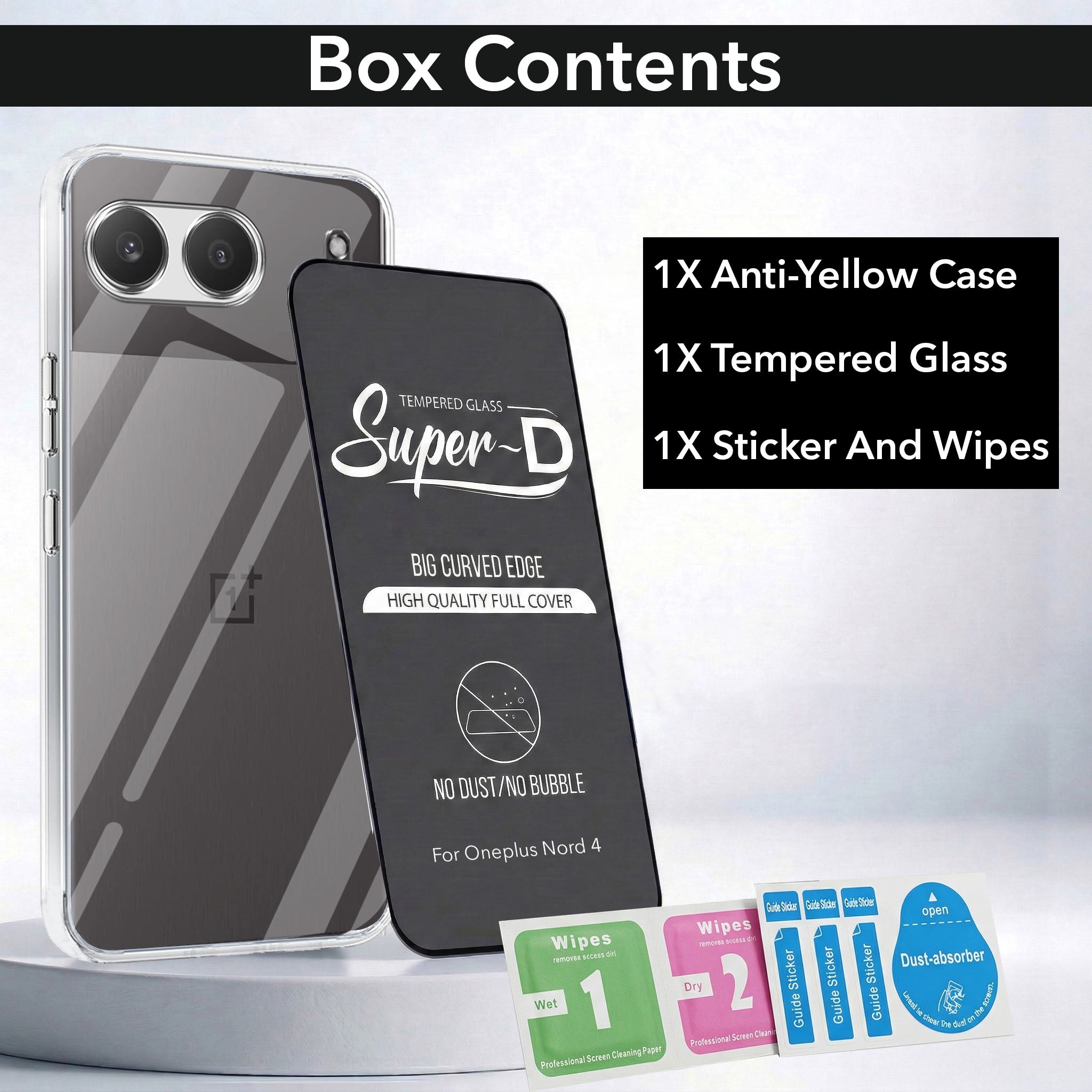 For Oneplus Nord 4 Combo with Back Cover and 9H Tempered Glass (Lifetime Anti-Yellow | Sleek Hard Crystal | Oleophobic Coating Screen Glass)