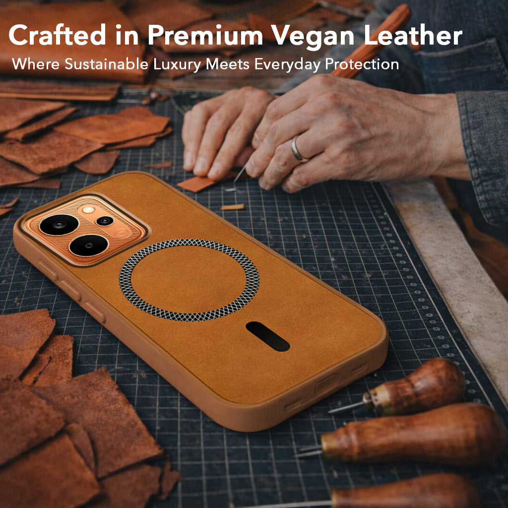 For Realme P4 Power 5G | Realme Narzo Power Back Cover Case Leather Finish (MagSafe Compatible Wireless Charging | Soft Touch | Camera Bump Protection)