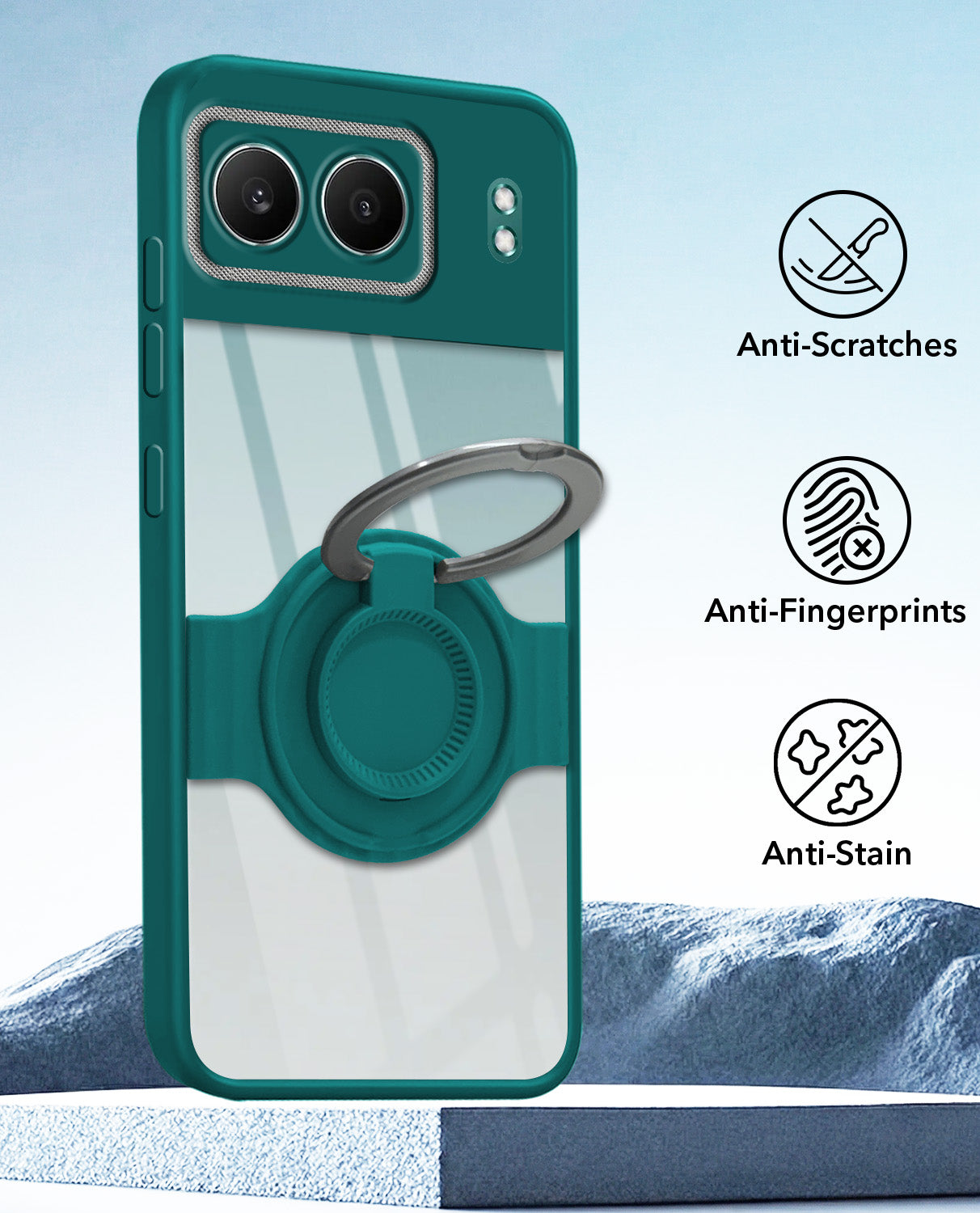 For Oneplus Nord 4 Back Cover Case with stand (Built-in Ring Holder Kickstand | Lifetime Anti Yellow | Camera Protection)