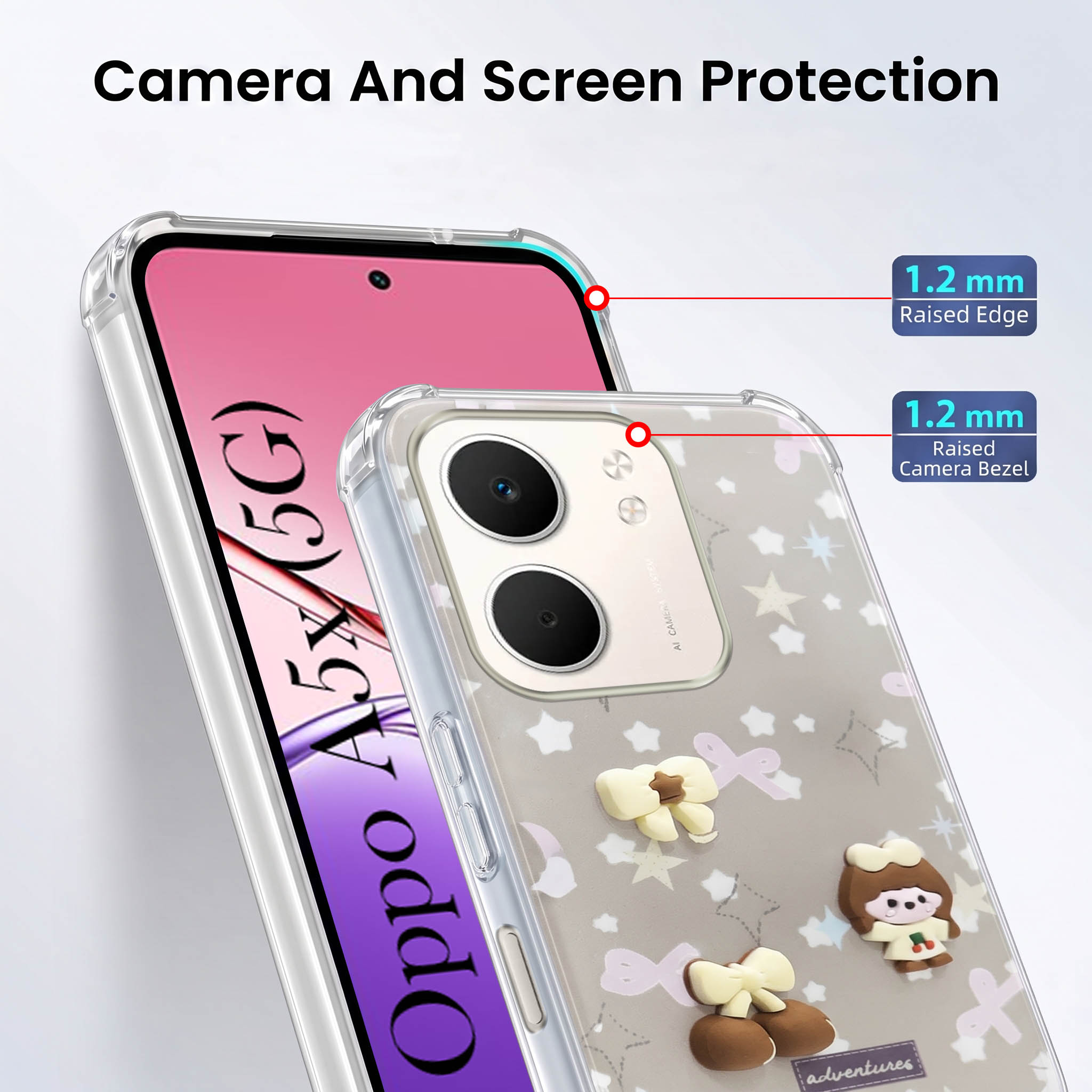 For Oppo A5X Back Cover Case (3D Cute Cartoons | Hard Back Side Soft | Matte Premium Finish | HD Printing)