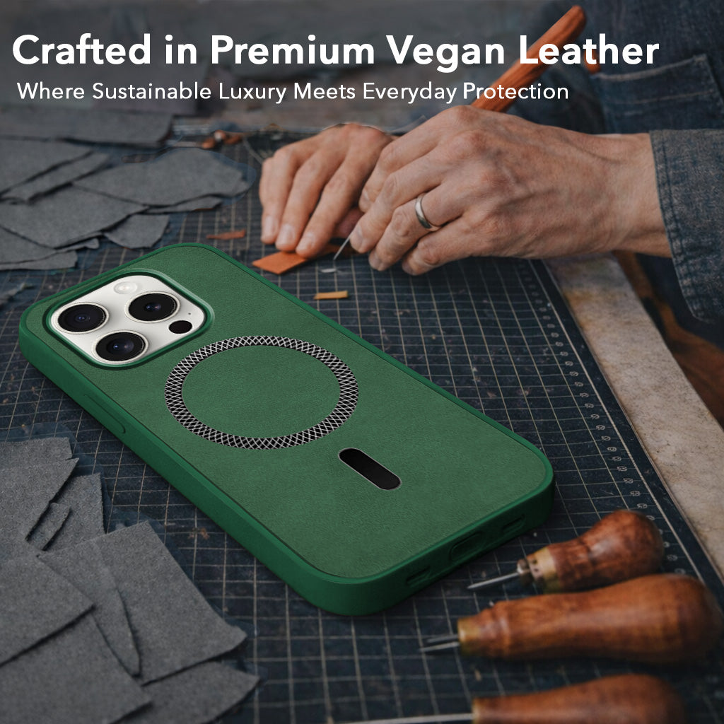 For Apple iPhone 15 Pro Back Cover Case Leather Finish (MagSafe Compatible Wireless Charging | Soft Touch | Camera Bump Protection)