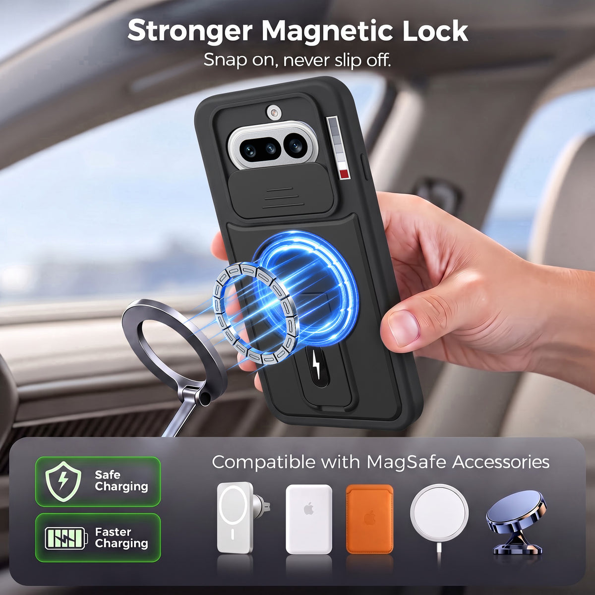 For Nothing Phone 4A 5G Back Case Cover Metallic (Hybrid Armor Kickstand | Sliding Shutter Camera Protection | MagSafe Compatible)