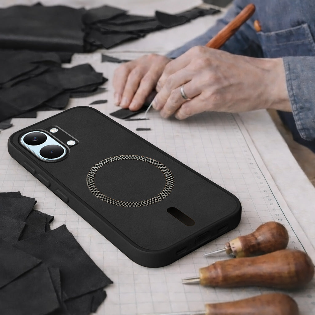 For Poco X8 Pro Max 5G Back Cover Case Leather Finish (MagSafe Compatible Wireless Charging | Soft Touch | Camera Bump Protection)