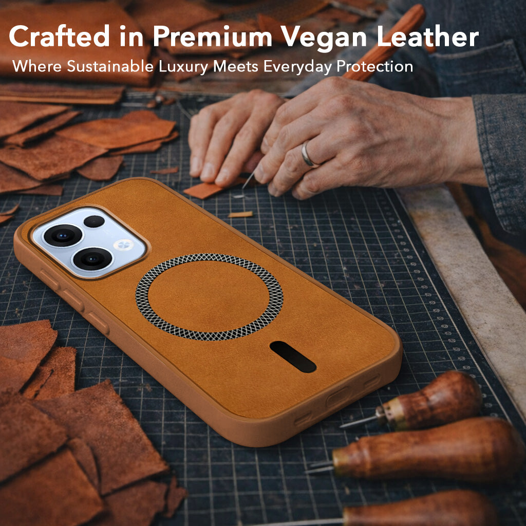 For Oppo Reno13 5G | Oppo Reno 13 5G Back Cover Case Leather Finish (MagSafe Compatible Wireless Charging | Soft Touch | Camera Bump Protection)