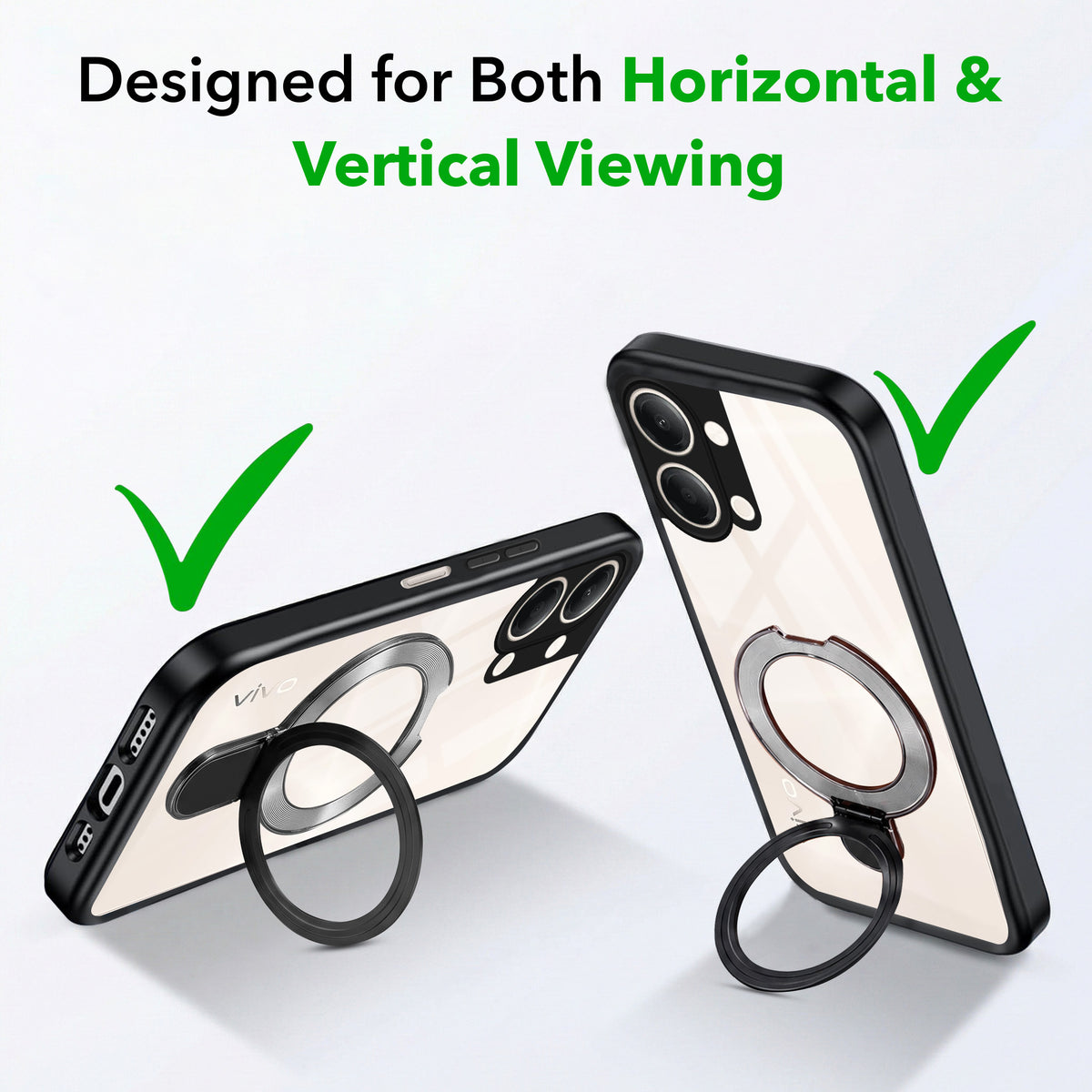 For Vivo iQOO Z11 Lite Back Cover Case (Kick Stand Ring Holder | Life time Anti Yellow | Camera Protection)