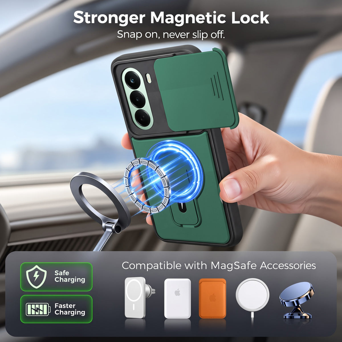 For OnePlus Nord CE 6 Lite Back Case Cover Metallic (Hybrid Armor Kickstand | Sliding Shutter Camera Protection | MagSafe Compatible)