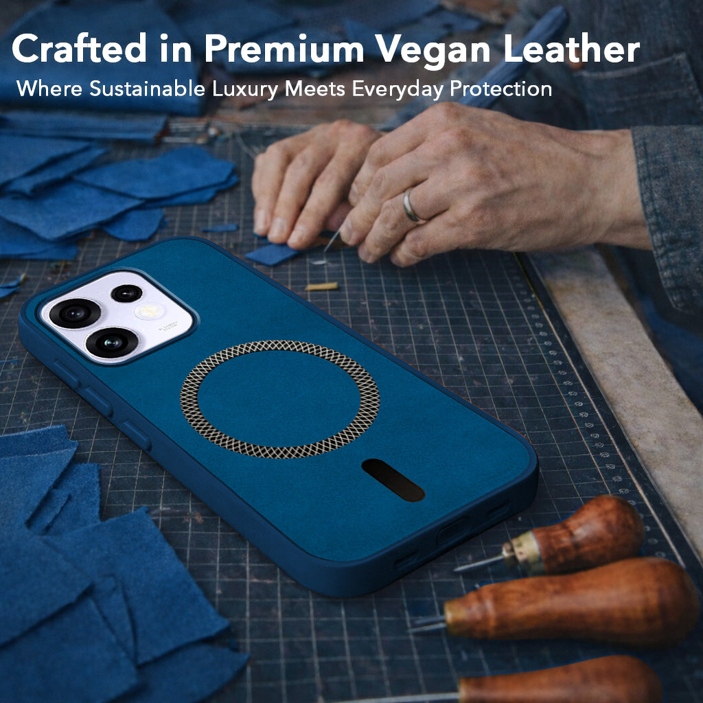 For Oppo Reno 16 Back Cover Case Leather Finish (MagSafe Compatible Wireless Charging | Soft Touch | Camera Bump Protection)