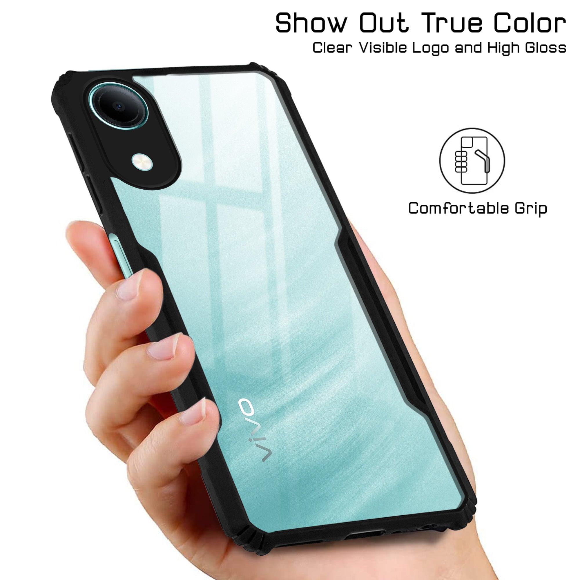 For Vivo T5e 5G Back Cover Case Hybrid (Shockproof with Polycarbonate Clear Panel | Professional Black)