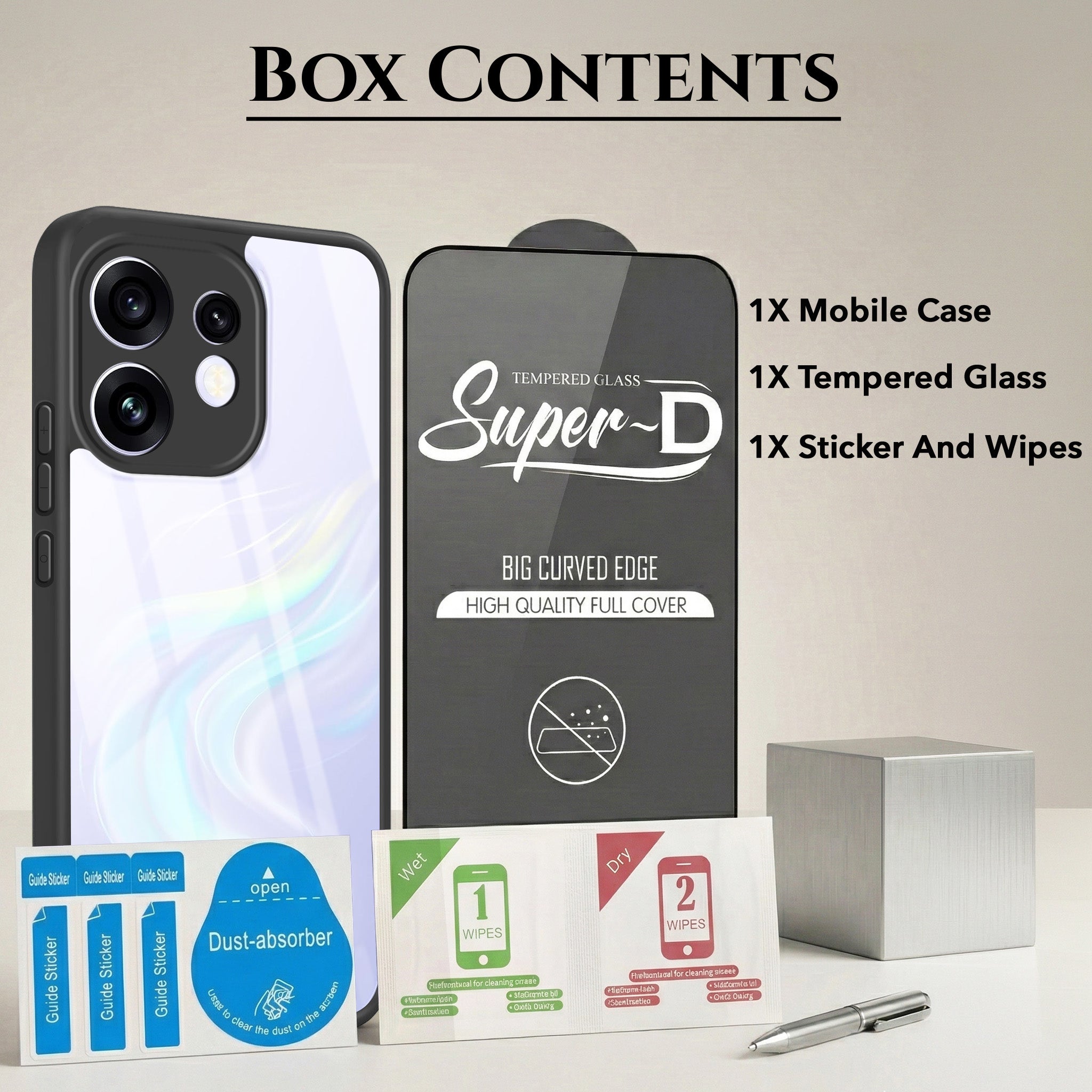 For Oppo Reno 16 (Combo with Back Cover and 9H Tempered Glass (Lifetime Anti-Yellow | Crystal Clear Shockproof | Oleophobic Coating Screen Glass)