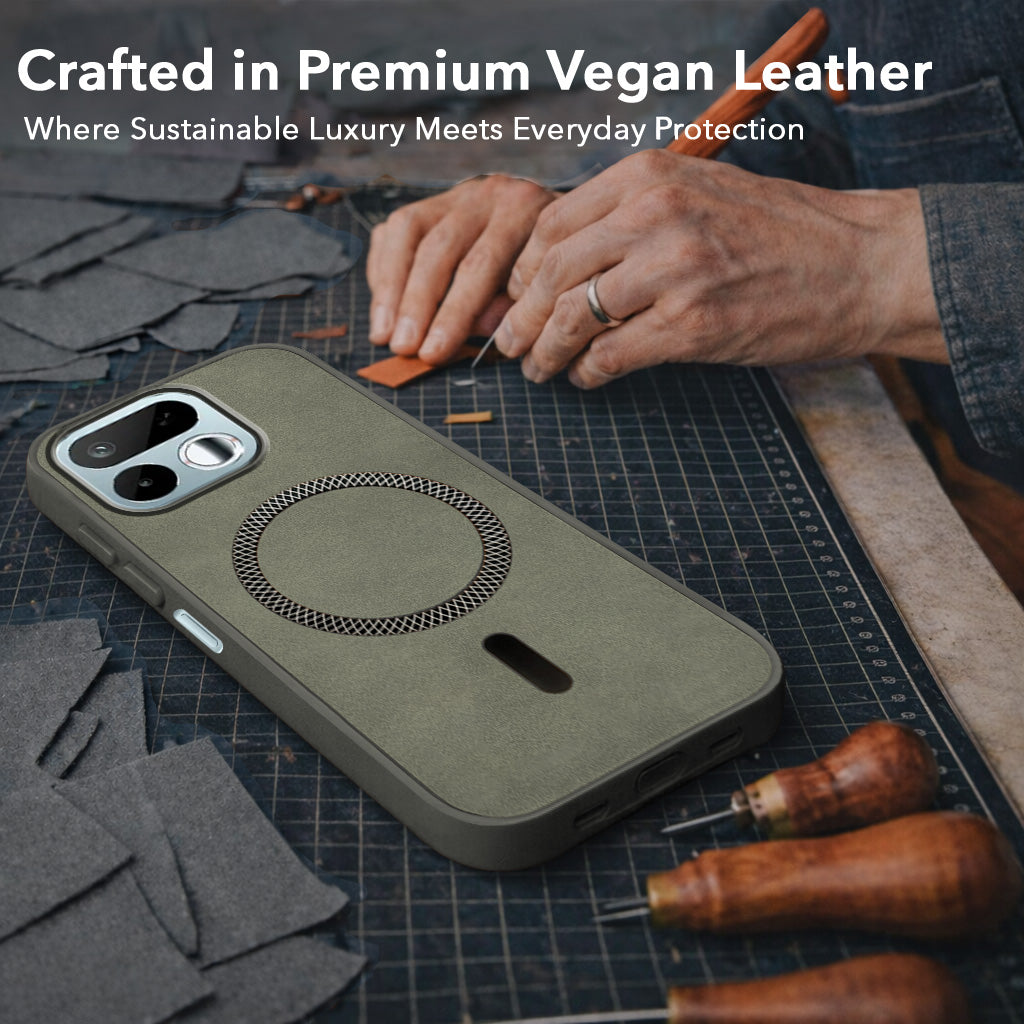 For Realme 16T 5G Back Cover Case Leather Finish (MagSafe Compatible Wireless Charging | Soft Touch | Camera Bump Protection)