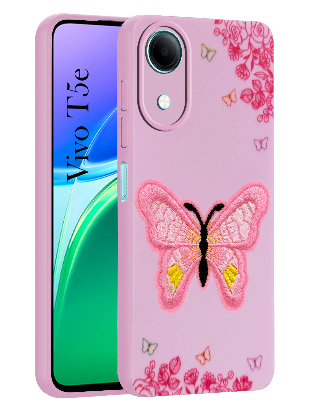 For Vivo T5e 5G Back Cover Case (Soft Butterfly Embroidery | Women Teen Girls | Camera Protection| Matte Silicone)