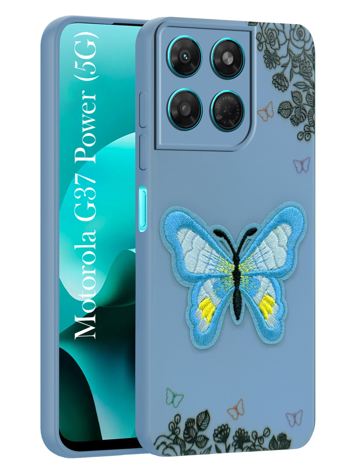 For Motorola Moto G37 Power Back Cover Case (Soft Butterfly Embroidery | Women Teen Girls | Camera Protection| Matte Silicone)