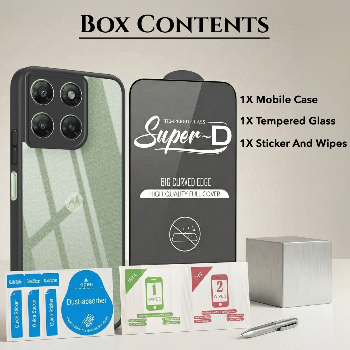 For Motorola Moto G77 Power Combo with Back Cover and 9H Tempered Glass (Lifetime Anti-Yellow | Crystal Clear Shockproof | Oleophobic Coating Screen Glass)