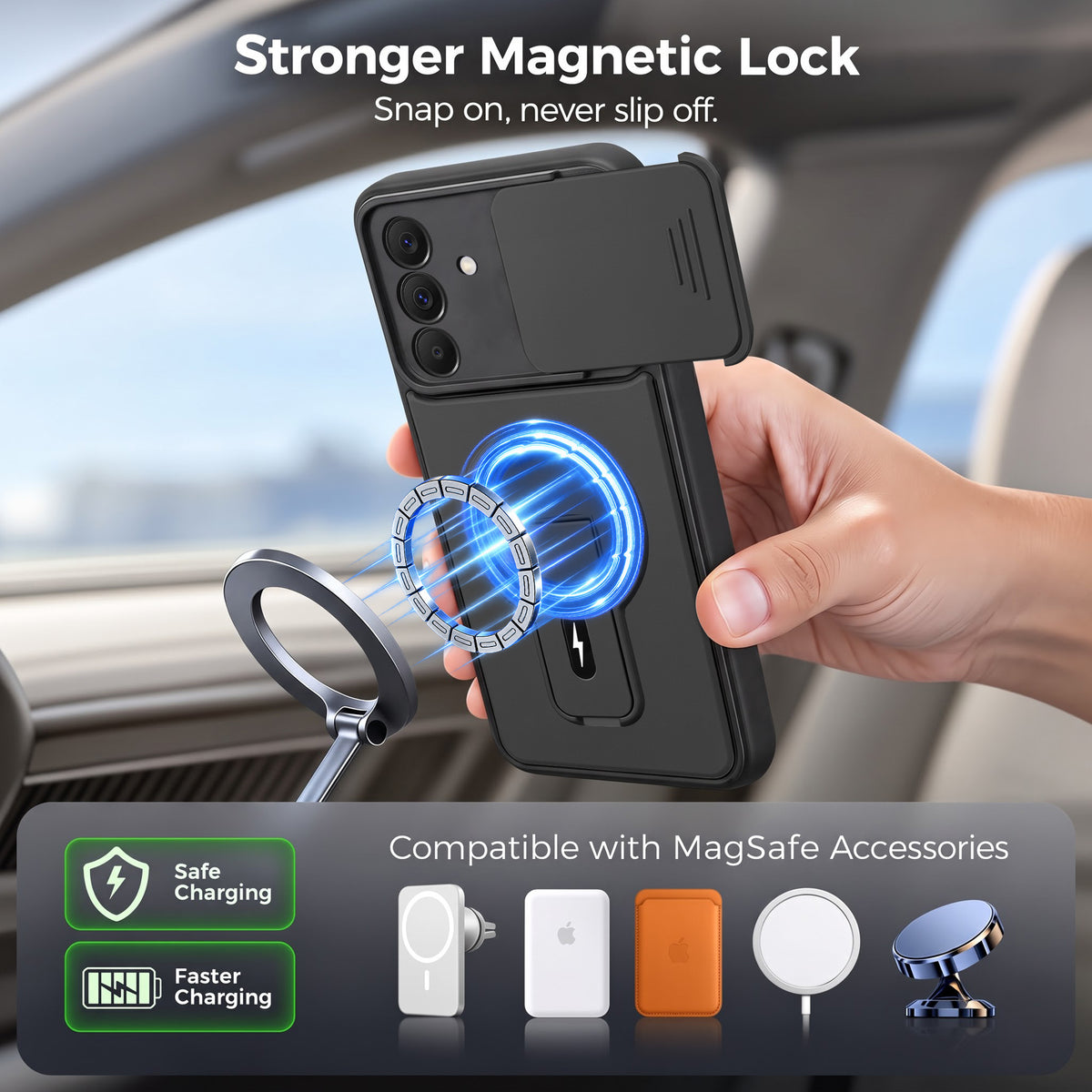 For Samsung Galaxy A37 5G Back Case Cover Metallic (Hybrid Armor Kickstand | Sliding Shutter Camera Protection | MagSafe Compatible)