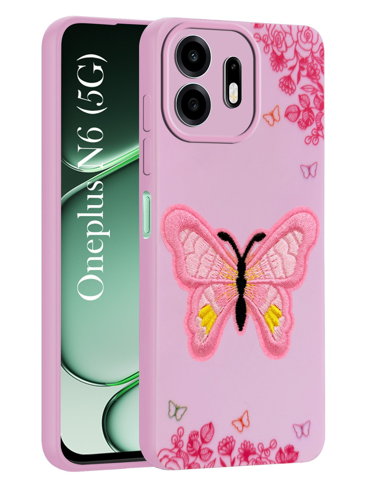 For OnePlus N6 Back Cover Case (Soft Butterfly Embroidery | Women Teen Girls | Camera Protection| Matte Silicone)