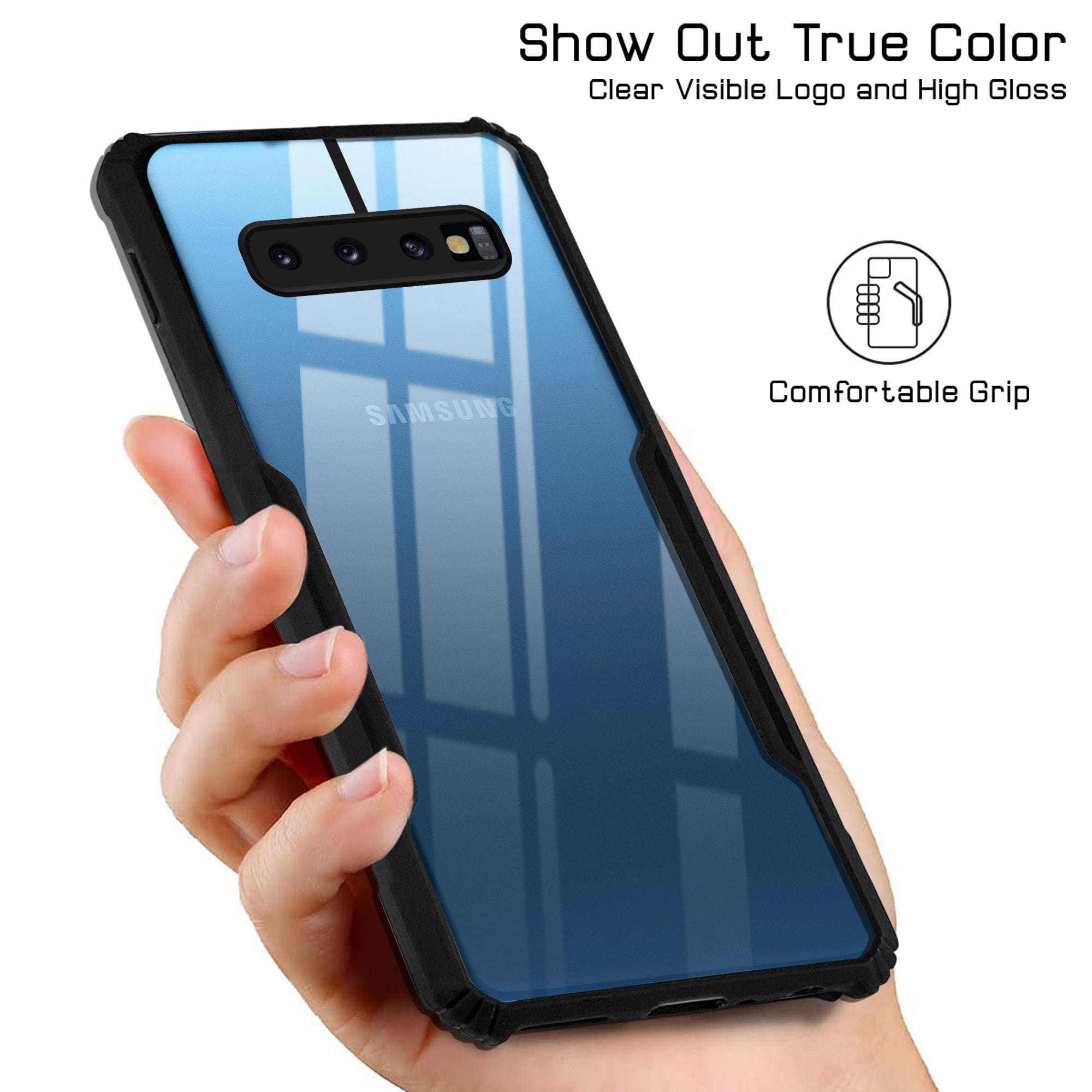 For Samsung Galaxy S10 Back Cover Case Hybrid (Shockproof with Polycarbonate Clear Panel | Professional Black)
