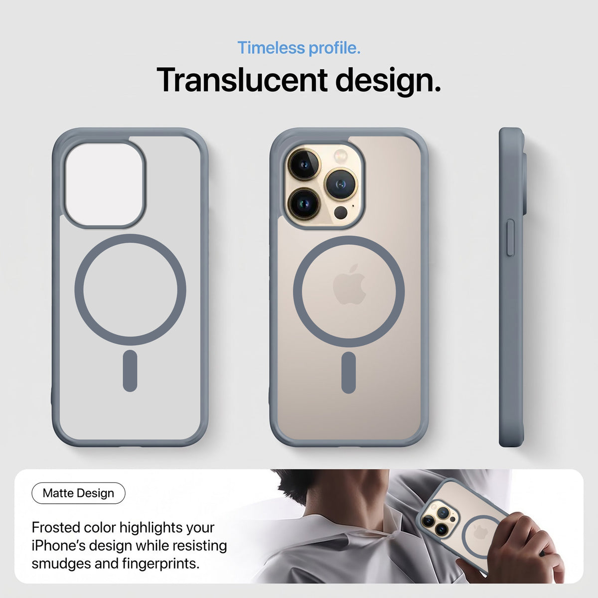 For Apple iPhone 14 Pro Max Matte Finish Back Case Cover (MagSafe Compatible | Translucent Soft Touch | Slim and Unbreakable)