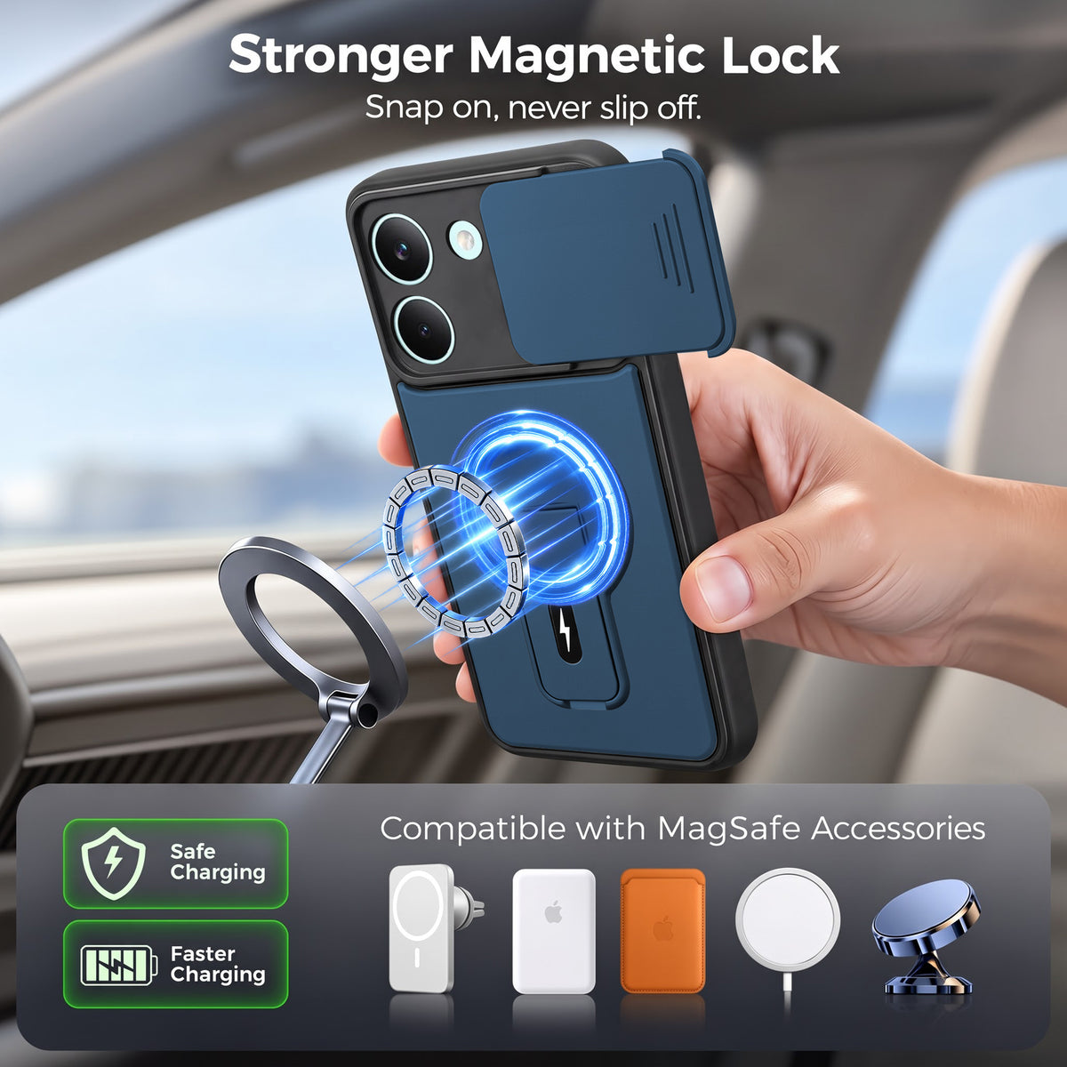 For Poco X8 Pro Back Case Cover Metallic (Hybrid Armor Kickstand | Sliding Shutter Camera Protection | MagSafe Compatible)