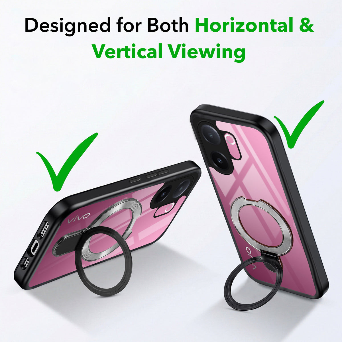 For Vivo V60e Back Cover Case (Kick Stand Ring Holder | Life time Anti Yellow | Camera Protection)