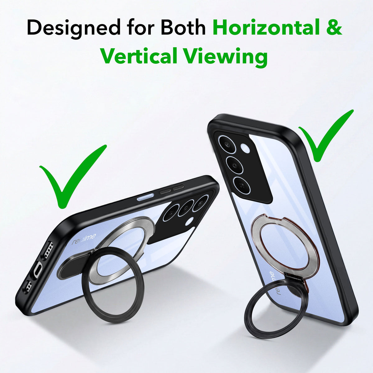 For Realme C83 5G Back Cover Case (Kick Stand Ring Holder | Life time Anti Yellow | Camera Protection)