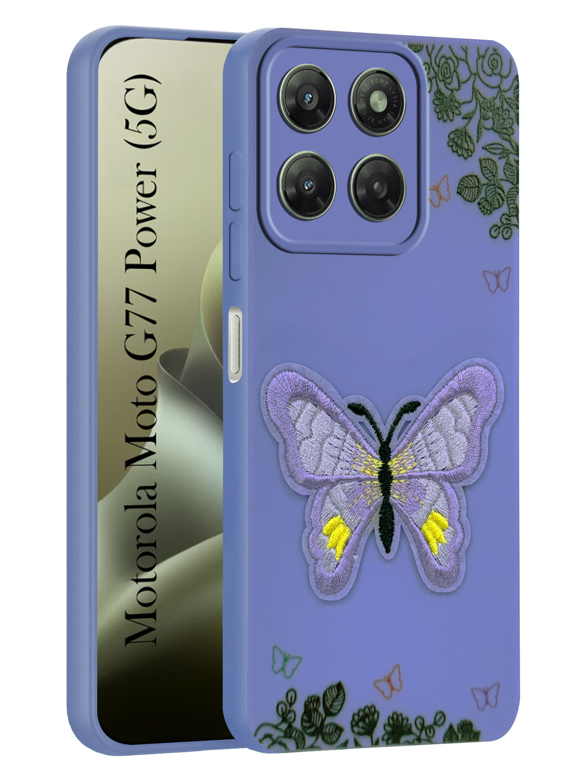 For Motorola Moto G77 Power Back Cover Case (Soft Butterfly Embroidery | Women Teen Girls | Camera Protection| Matte Silicone)