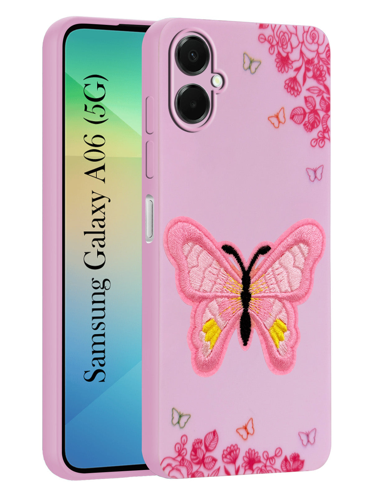 For Samsung Galaxy A06 Back Cover Case (Soft Butterfly Embroidery | Women Teen Girls | Camera Protection| Matte Silicone)