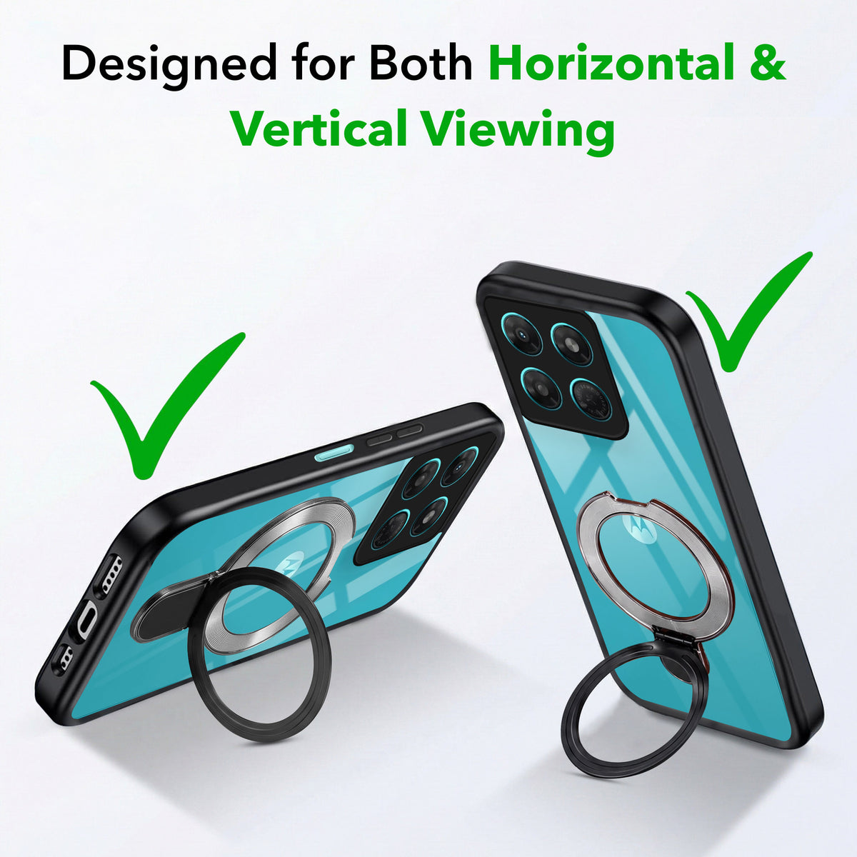 For Motorola Moto G37 Back Cover Case (Kick Stand Ring Holder | Life time Anti Yellow | Camera Protection)