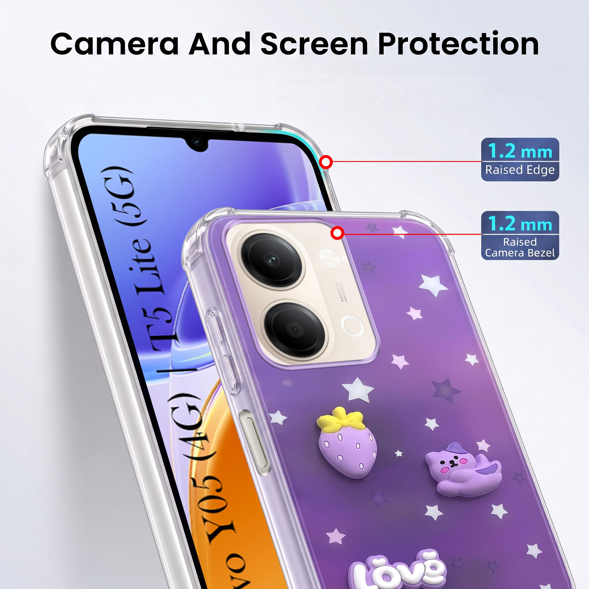 For Vivo Y05 4G Back Cover Case (3D Cute Cartoons | Hard Back Side Soft | Matte Premium Finish | HD Printing)