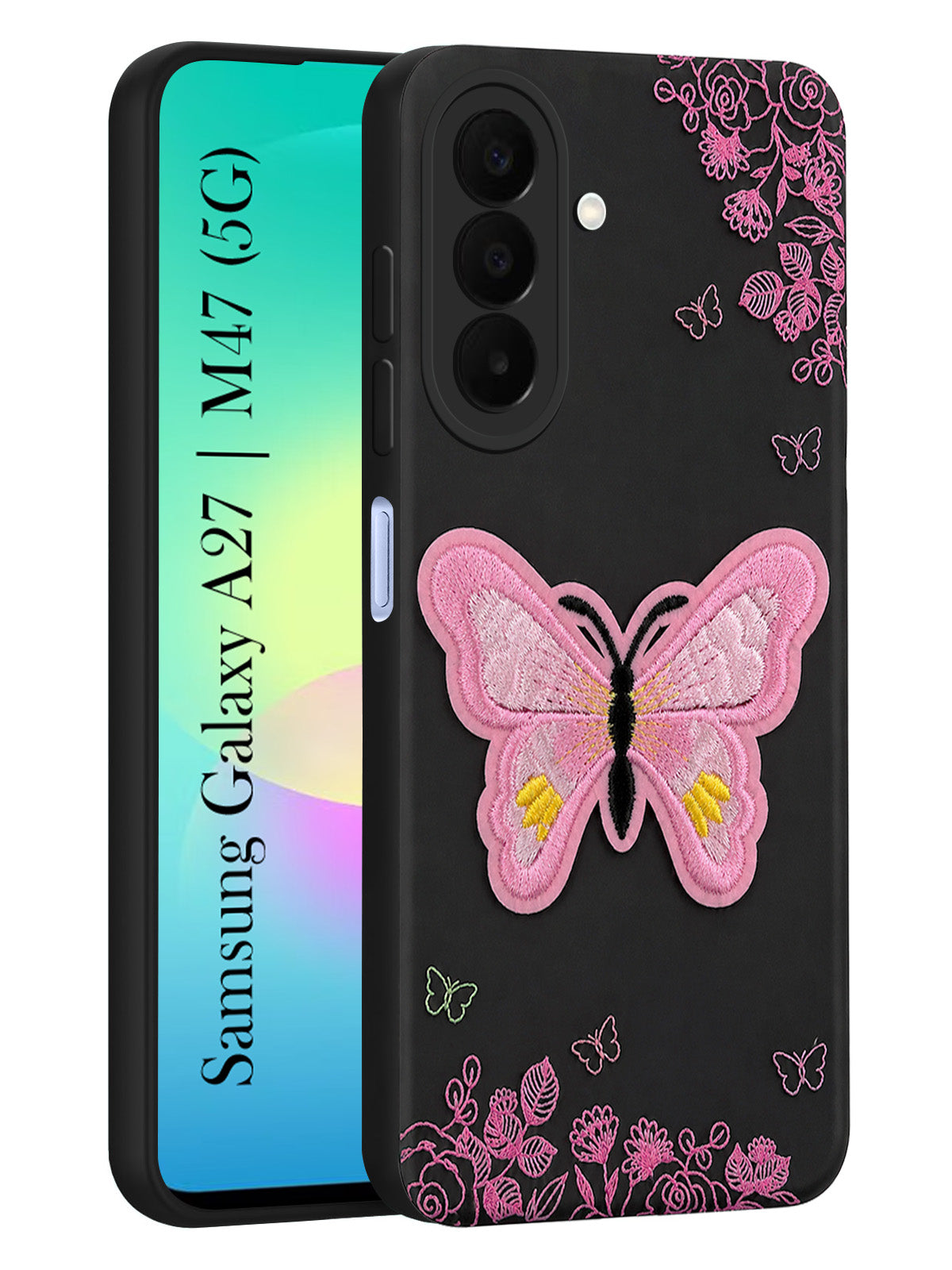 For Samsung Galaxy A27 5G | Samsung Galaxy M47 5G Back Cover Case (Soft Butterfly Embroidery | Women Teen Girls | Camera Protection| Matte Silicone)