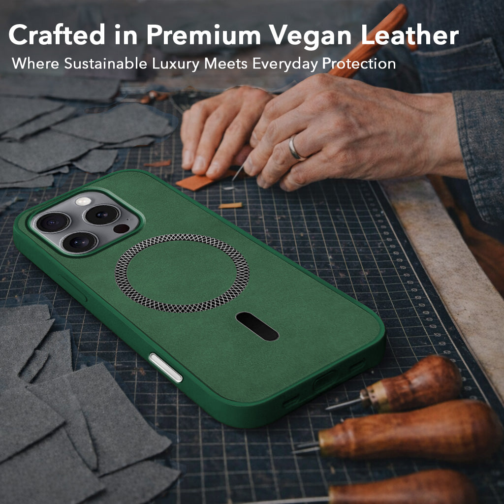 For Apple iPhone 16 Pro Back Cover Case (Sleek Leather Finish | MagSafe Compatible Wireless Charging | Camera Bump Protection)