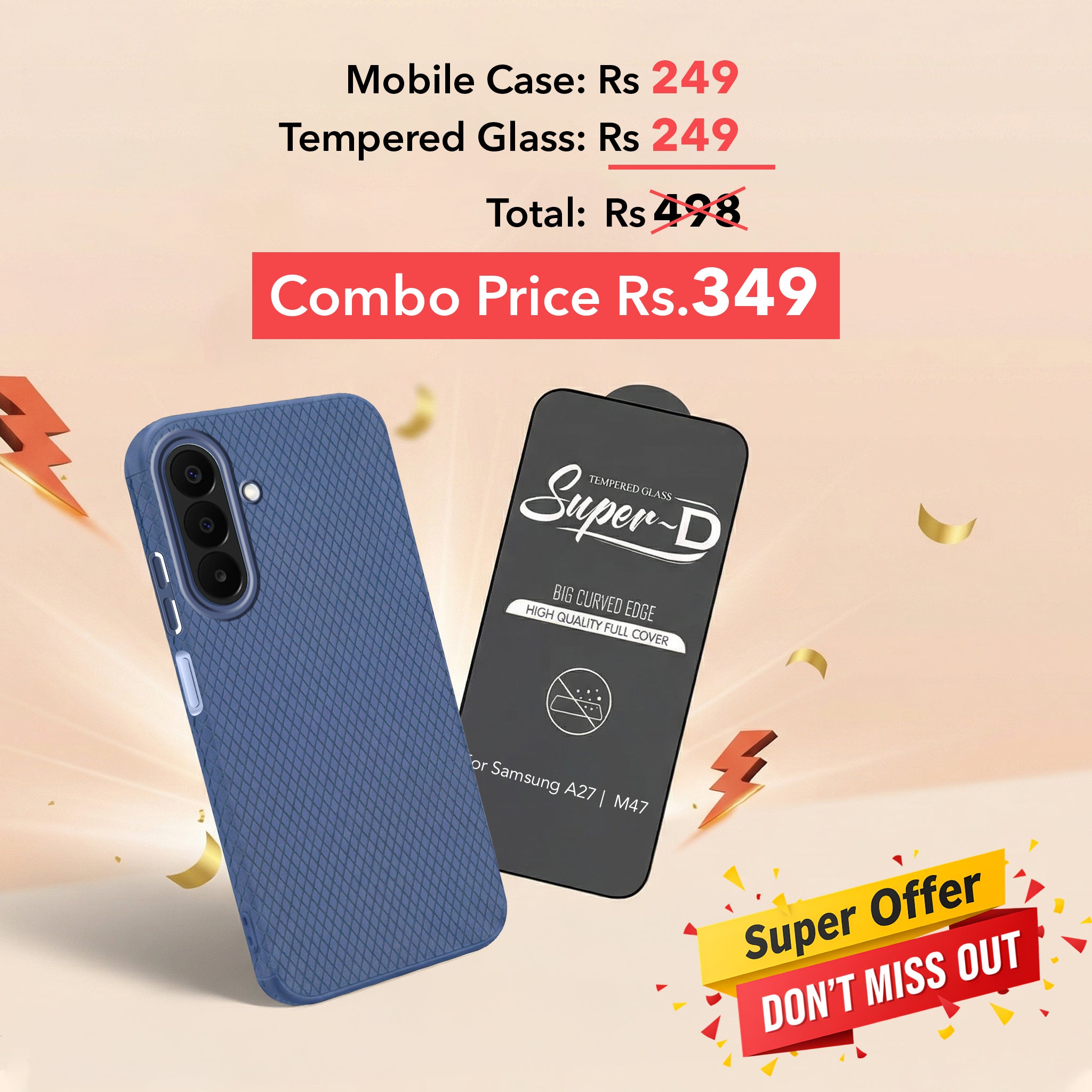For Samsung A27 5G | Samsung M47 5G Combo with Back Cover and 9H Tempered Glass (Liquid Silicone | Camera Protection | Oleophobic Coating Screen Glass)