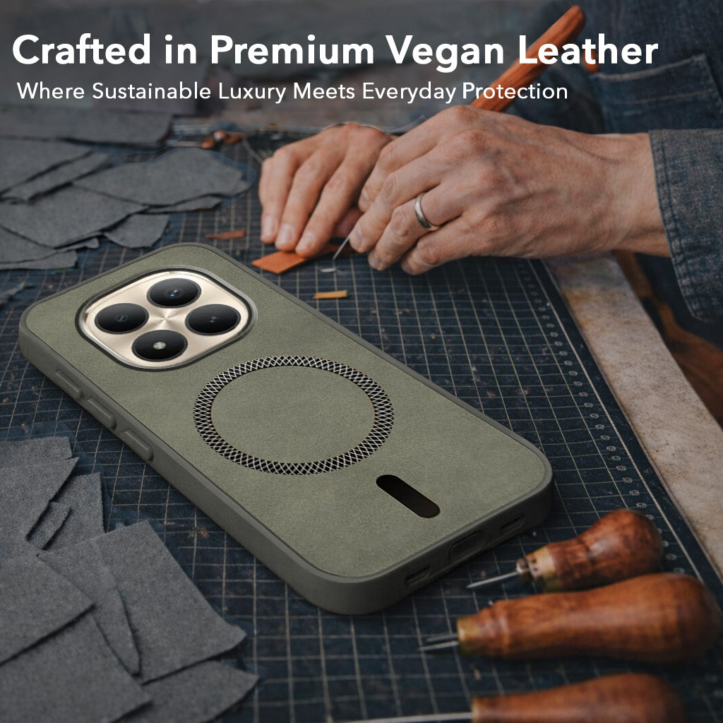 For Xiaomi Redmi Note 15 Pro Plus 5G Back Cover Case Leather Finish (MagSafe Compatible Wireless Charging | Soft Touch | Camera Bump Protection)
