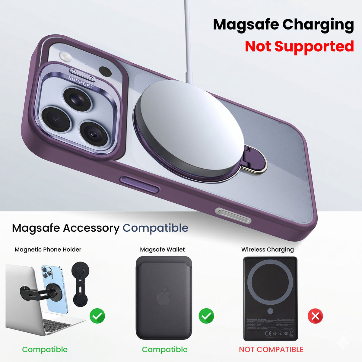 For Apple iPhone 18 Pro Max Back Cover Case Crystal (Lifetime Anti Yellow | Magnetic Ring Stand | Camera Lens Protection | MagSafe Compatible)