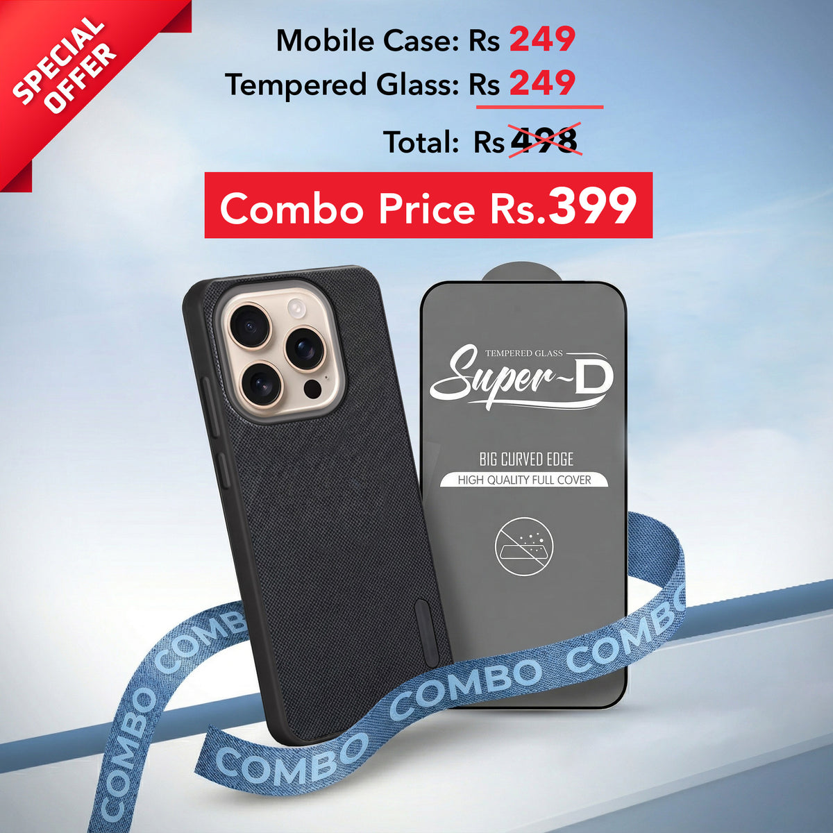 For Redmi A5 4G Combo with Back Cover and 9H Tempered Glass (Textured Grip Design | Micro-Fiber Cloth Inside | Oleophobic Coating Screen Glass)