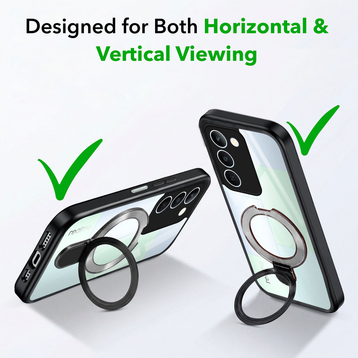 For Realme P4 Lite 5G | Narzo 100 Lite 5G Back Cover Case (Kick Stand Ring Holder | Life time Anti Yellow | Camera Protection)