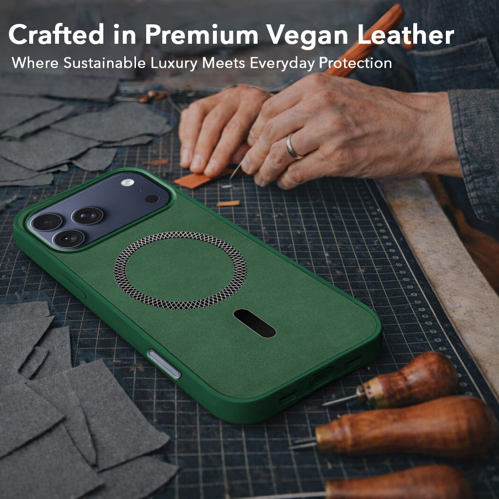 For Apple iPhone 17 Pro Max Back Cover Case Leather Finish (MagSafe Compatible Wireless Charging | Soft Touch | Camera Bump Protection)