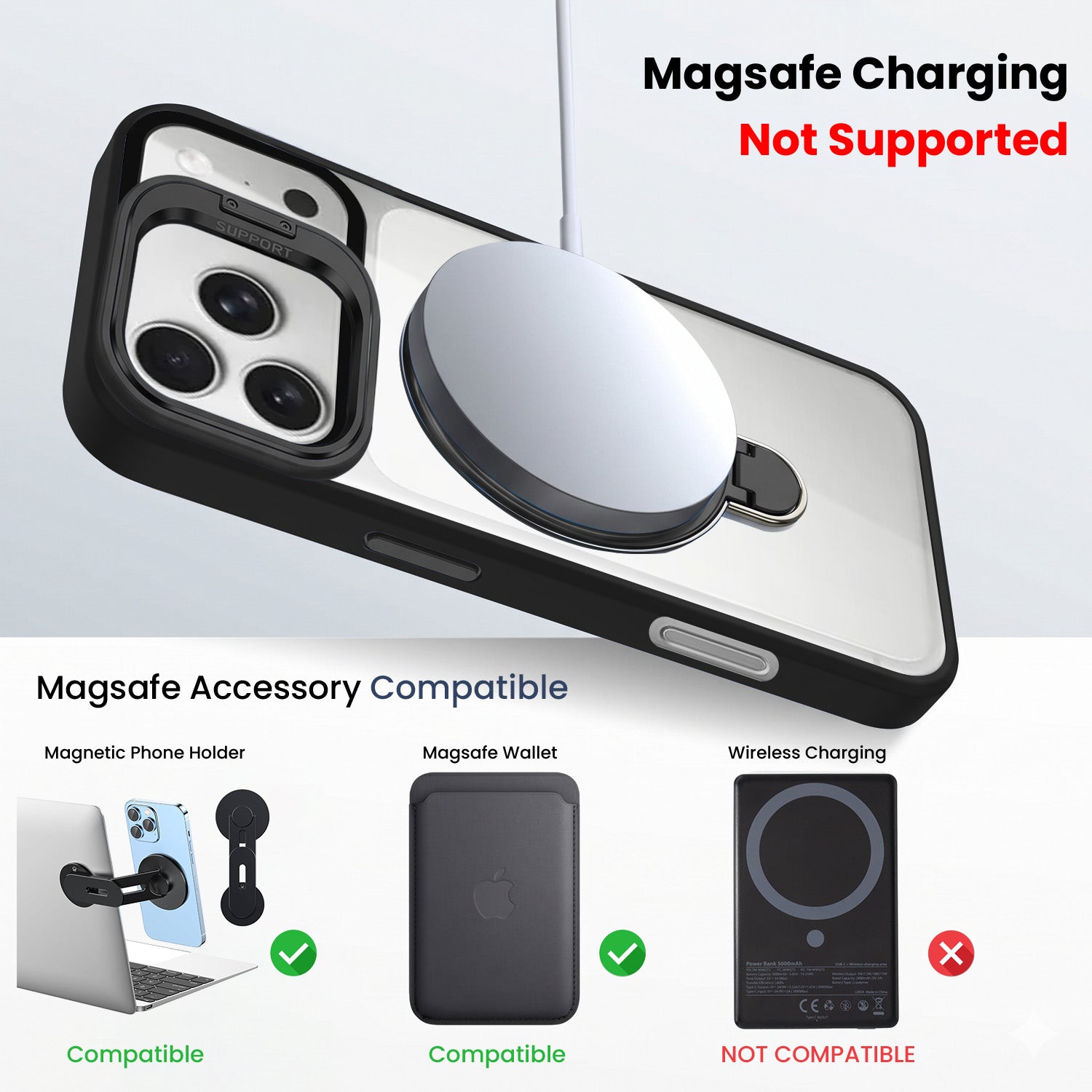 For Apple iPhone 17 Pro Back Cover Case Crystal (Lifetime Anti Yellow | Magnetic Ring Stand | Camera Lens Protection | MagSafe Compatible)