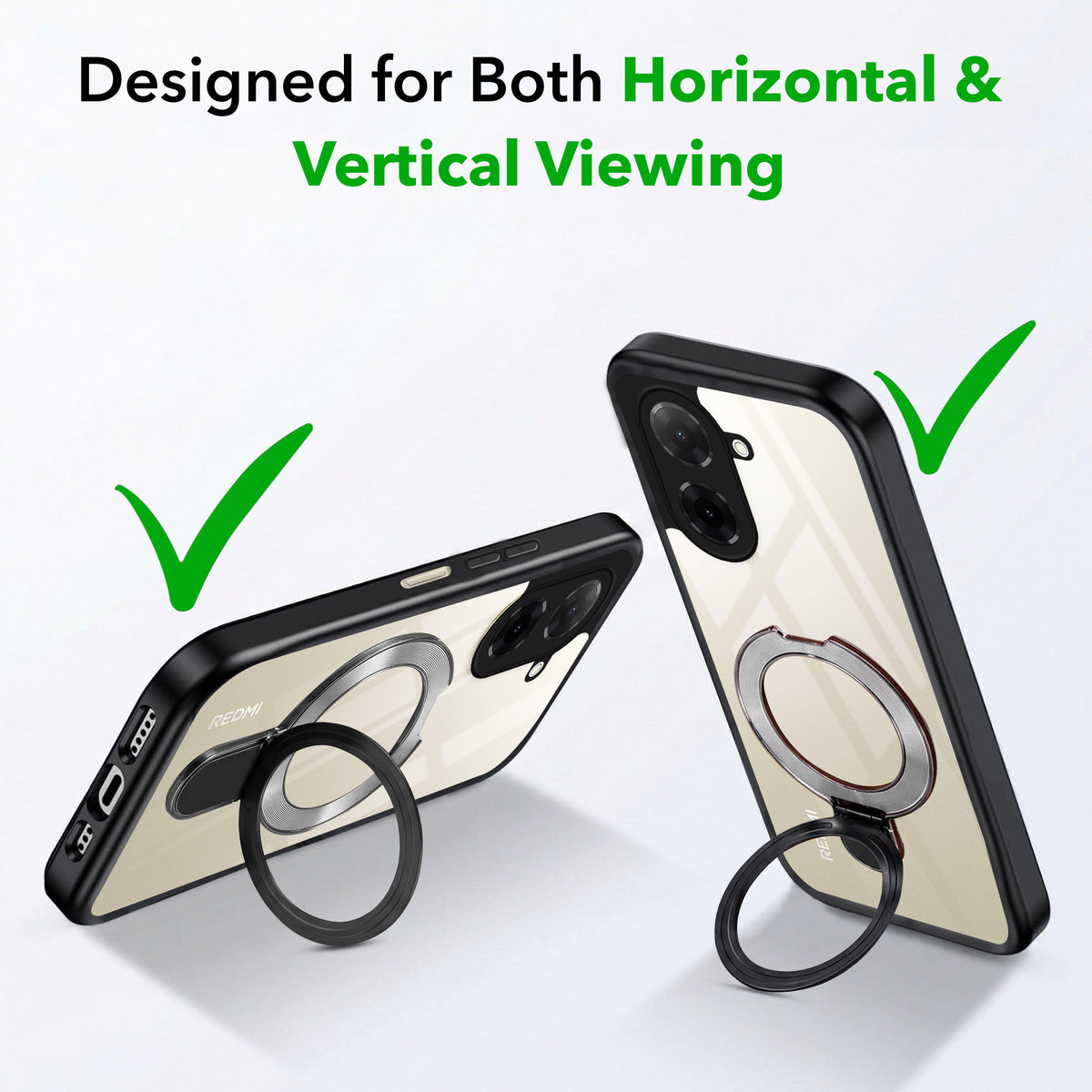 For Redmi A5 4G Back Cover Case (Kick Stand Ring Holder | Life time Anti Yellow | Camera Protection)